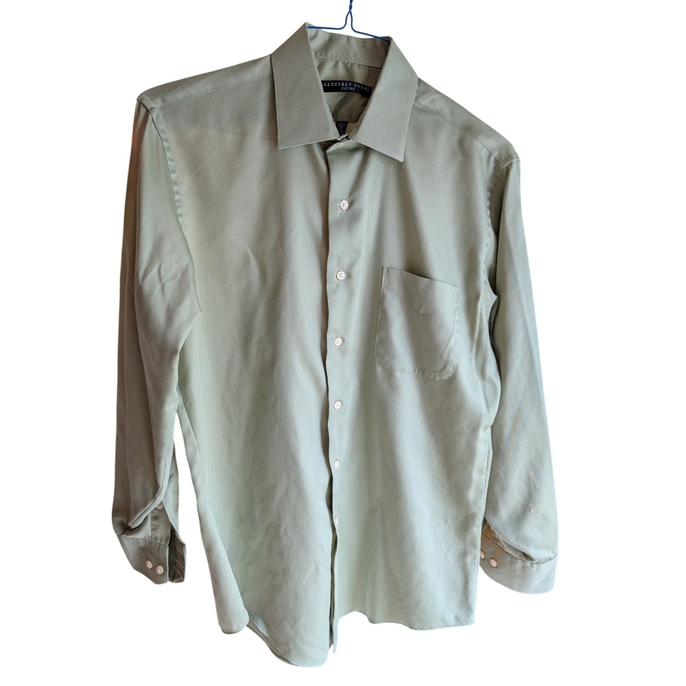 Geoffrey Beene Mens Fitted Dress Shirt 16 Neck, 32/33 Sage Green Button Up